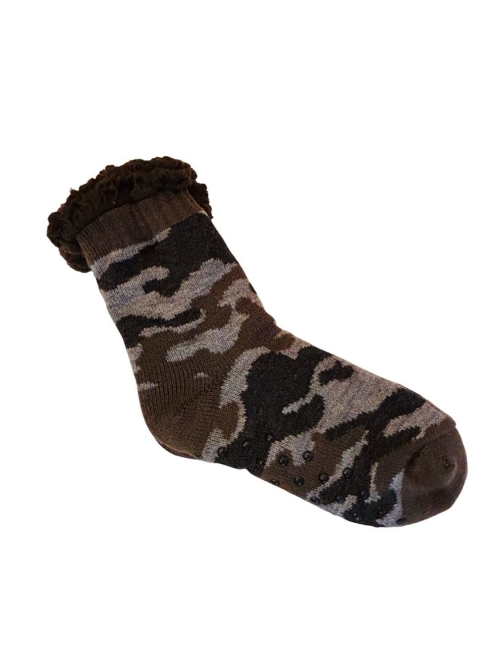 Men's Camo Cozy Non-Slip Socks - Brown 8 0533